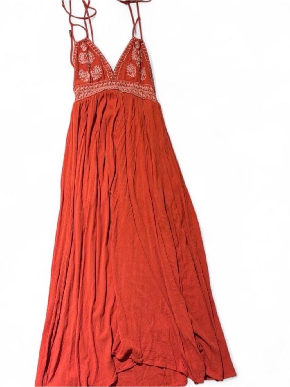 boho Orange Embroidered Backless Maxi Dress